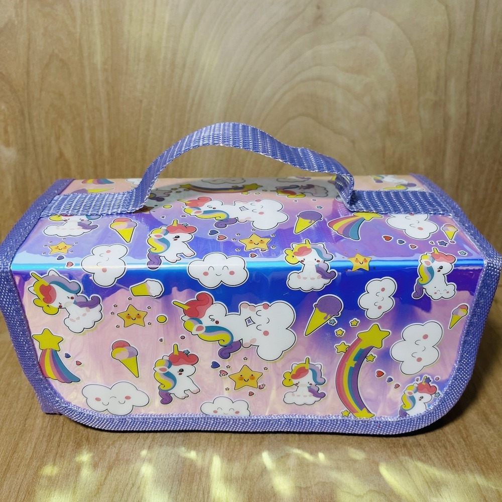 Glam Unicorns Rainbows Case Reflective Purple  Take Along ‎ Pencils Art Make Up